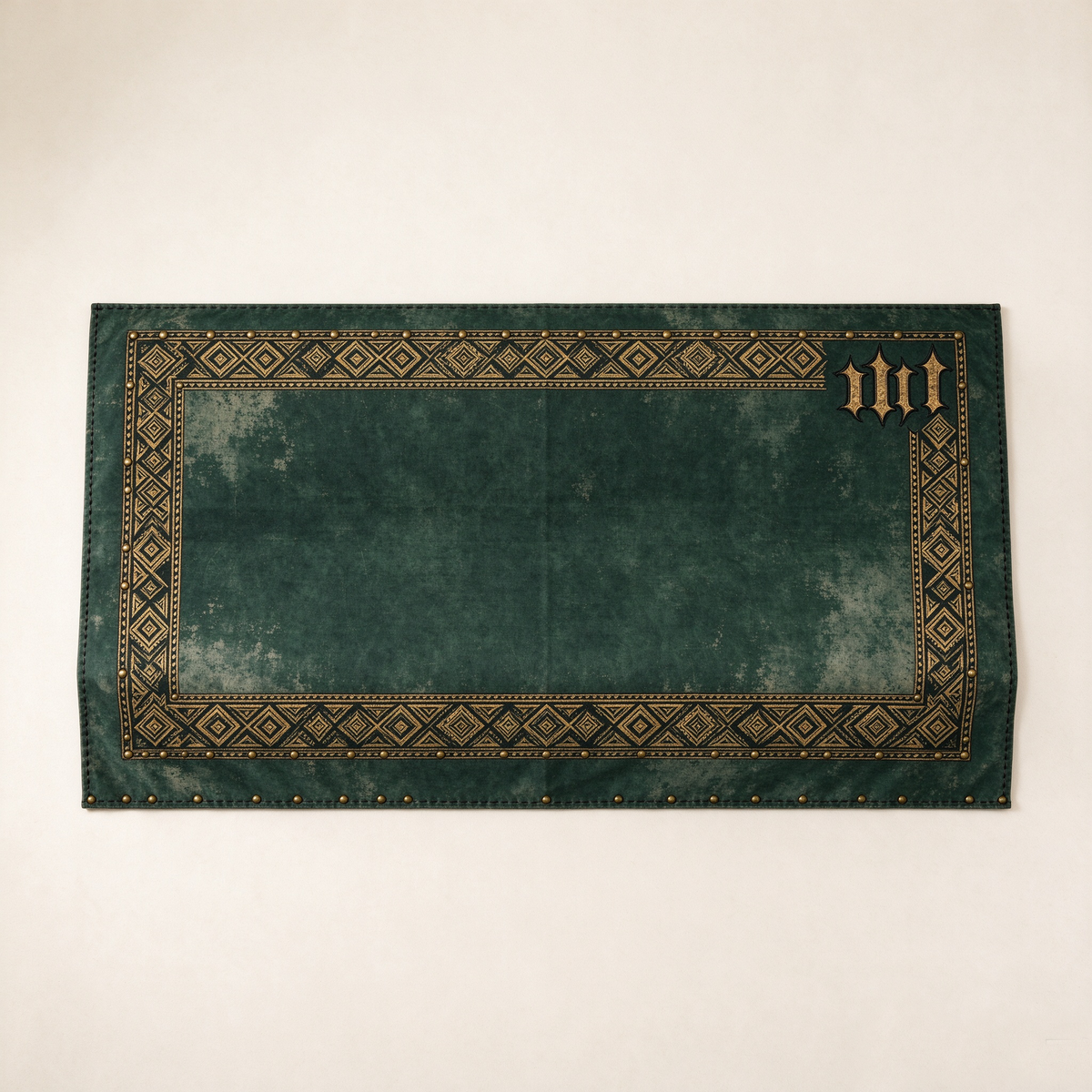 Emerald Geometric Sofa Towel with Gold Border