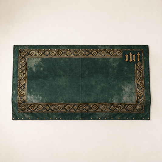 Emerald Geometric Sofa Towel with Gold Border