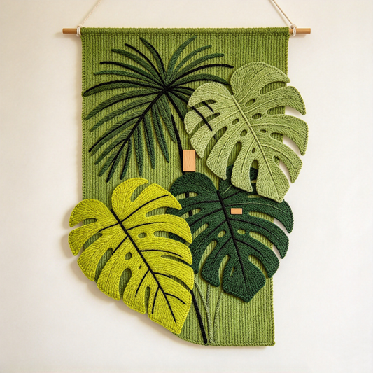 Green Tropical Leaf Woven Tapestry