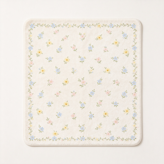 Cream Ditsy Floral Square Rug