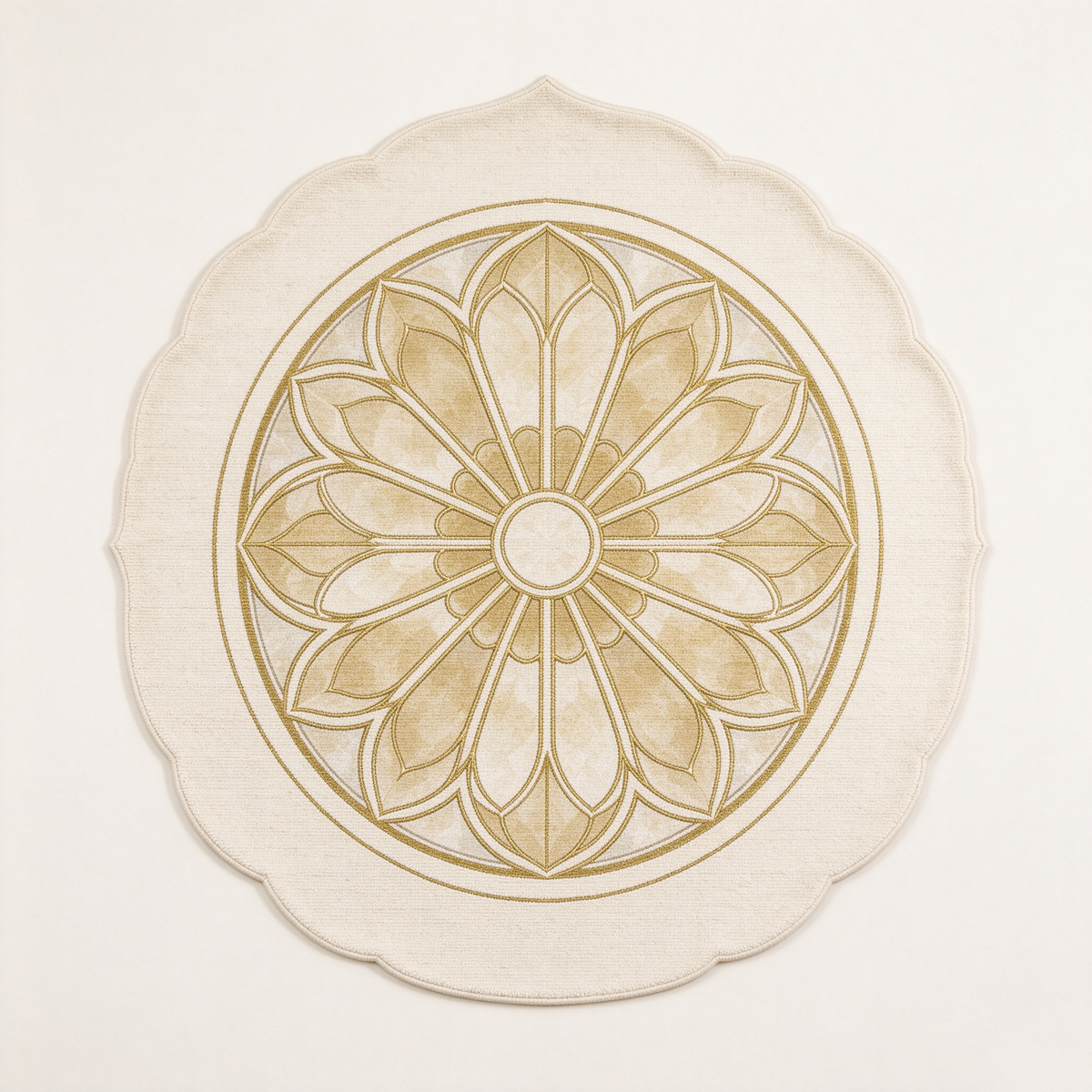 Gold Mandala Scalloped Round Rug