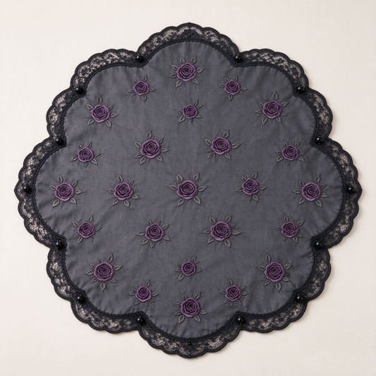 Grey Purple Rose Lace Round Sofa Towel