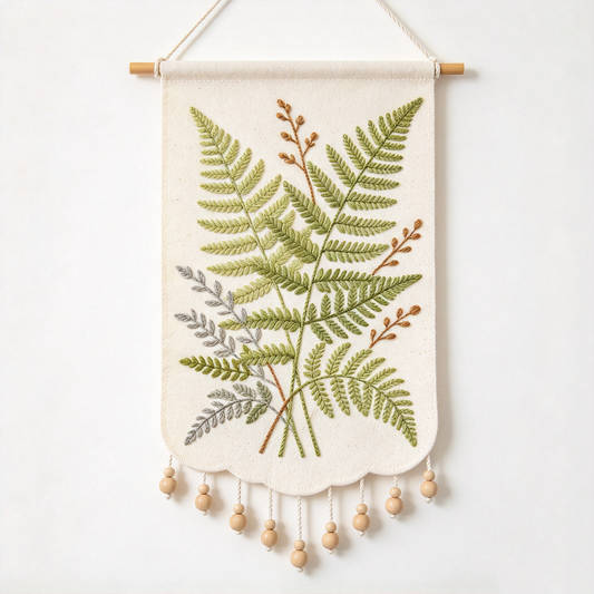 Green Fern Wood Bead Tapestry