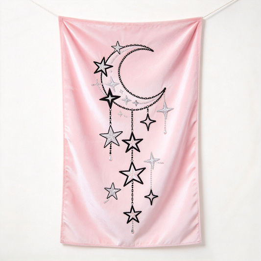Pink Moon Star Velvet Tapestry