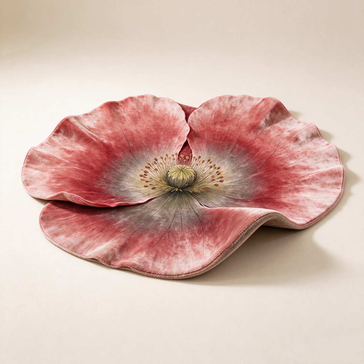 Red Poppy Flower Shaped Rug