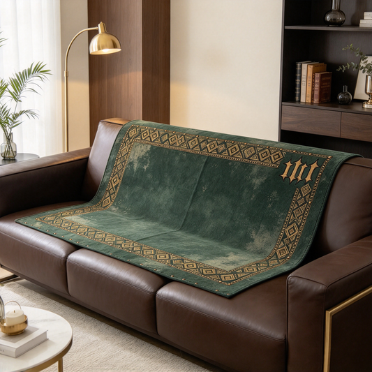 Emerald Geometric Sofa Towel with Gold Border