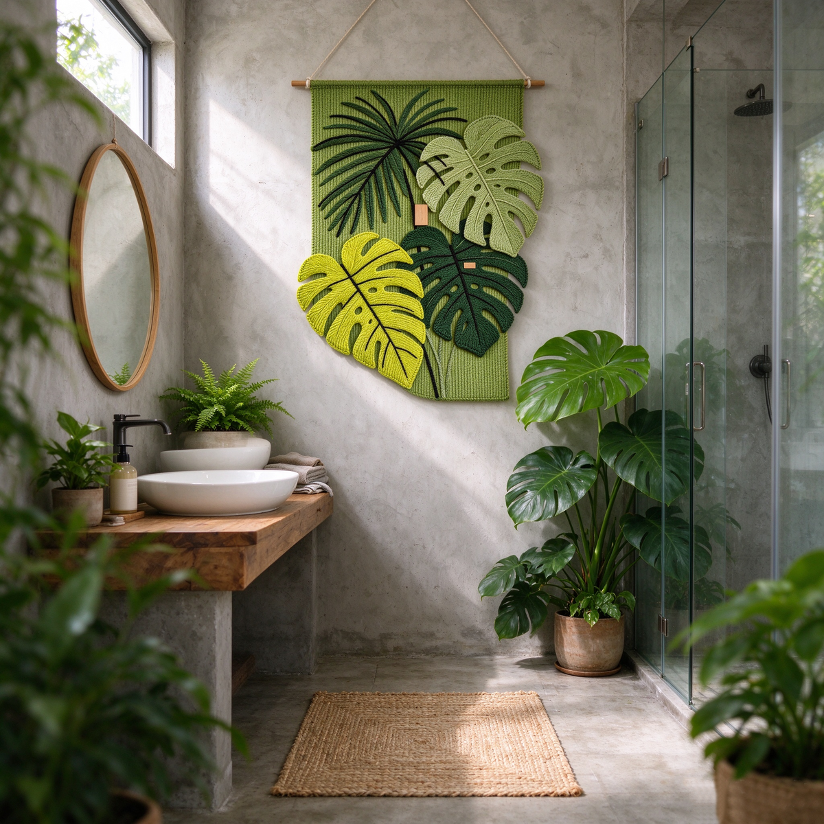 Green Tropical Leaf Woven Tapestry