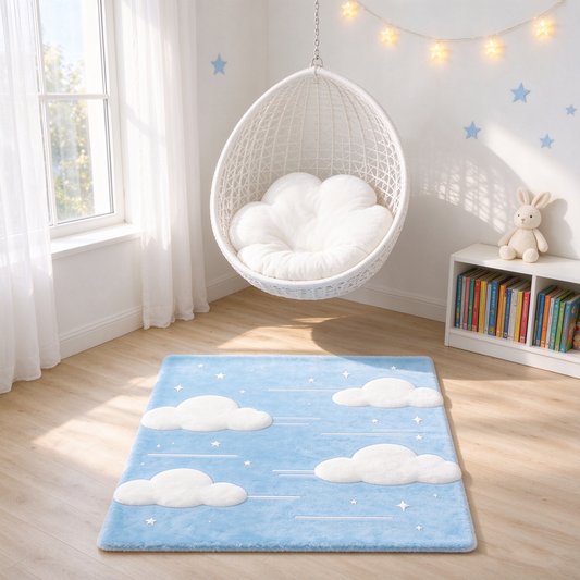 Blue Cloud Star Square Rug
