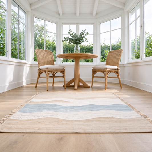 Beige Wave Stripe Fringe Rug