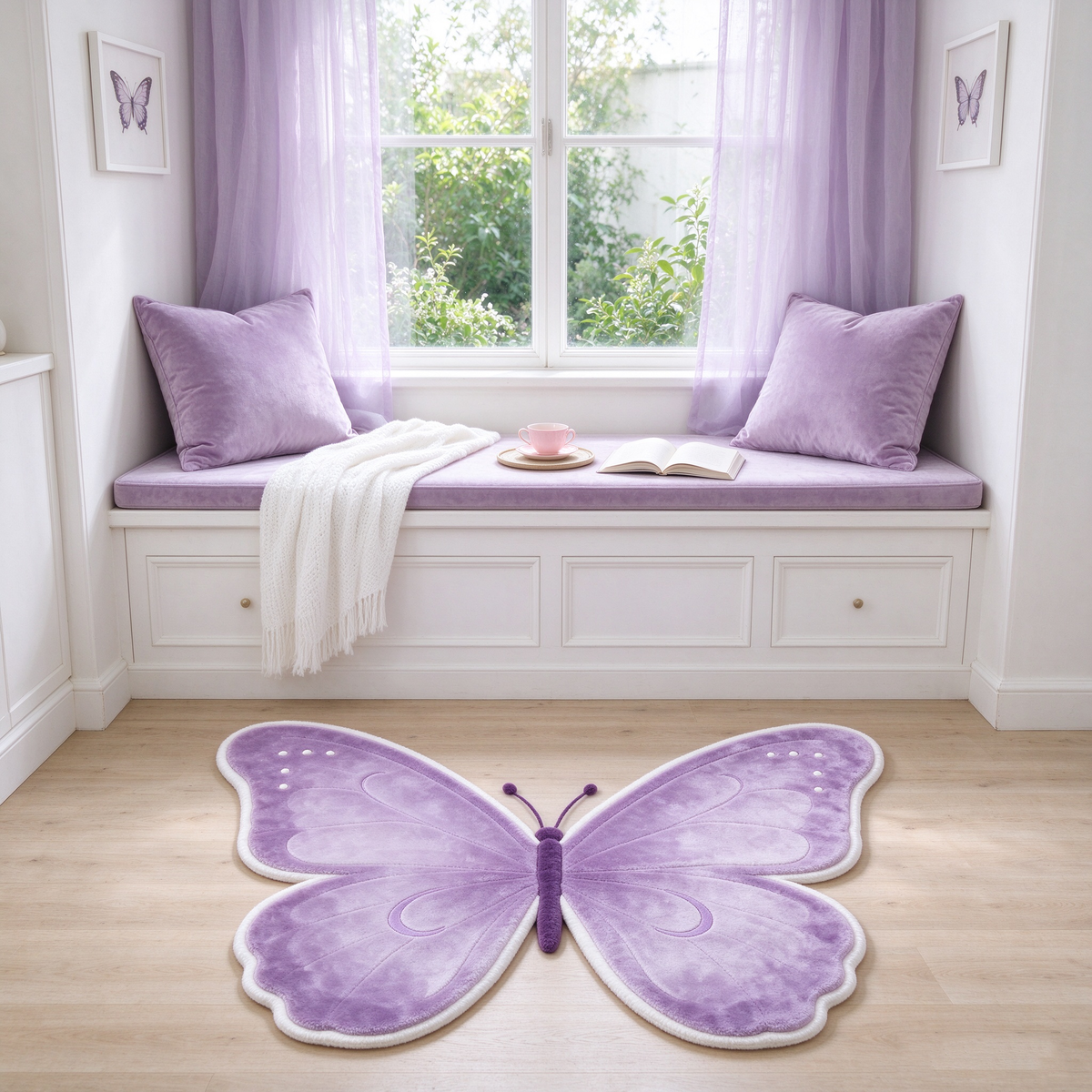 Purple Butterfly Shaped Plush Rug