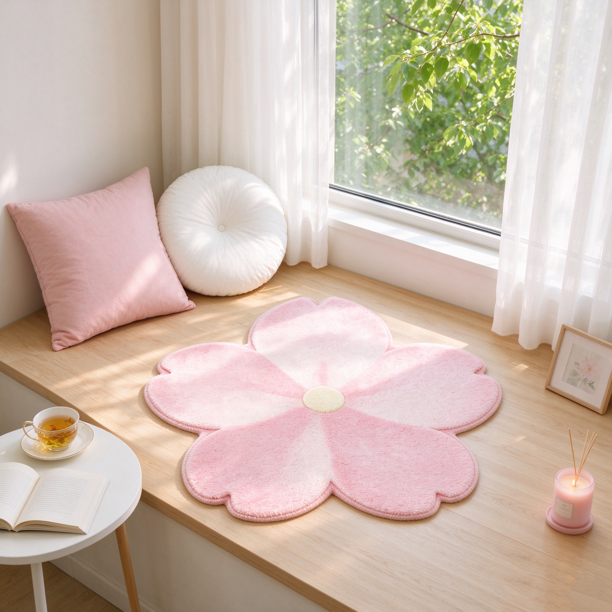 Pink Cherry Blossom Shaped Rug