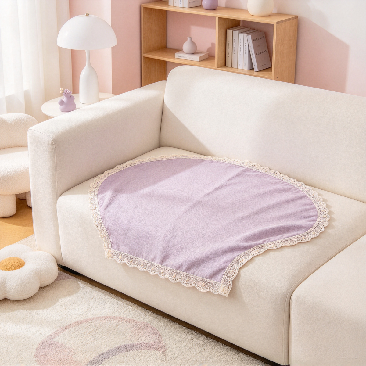 Lavender Star Lace Half Round Sofa Towel