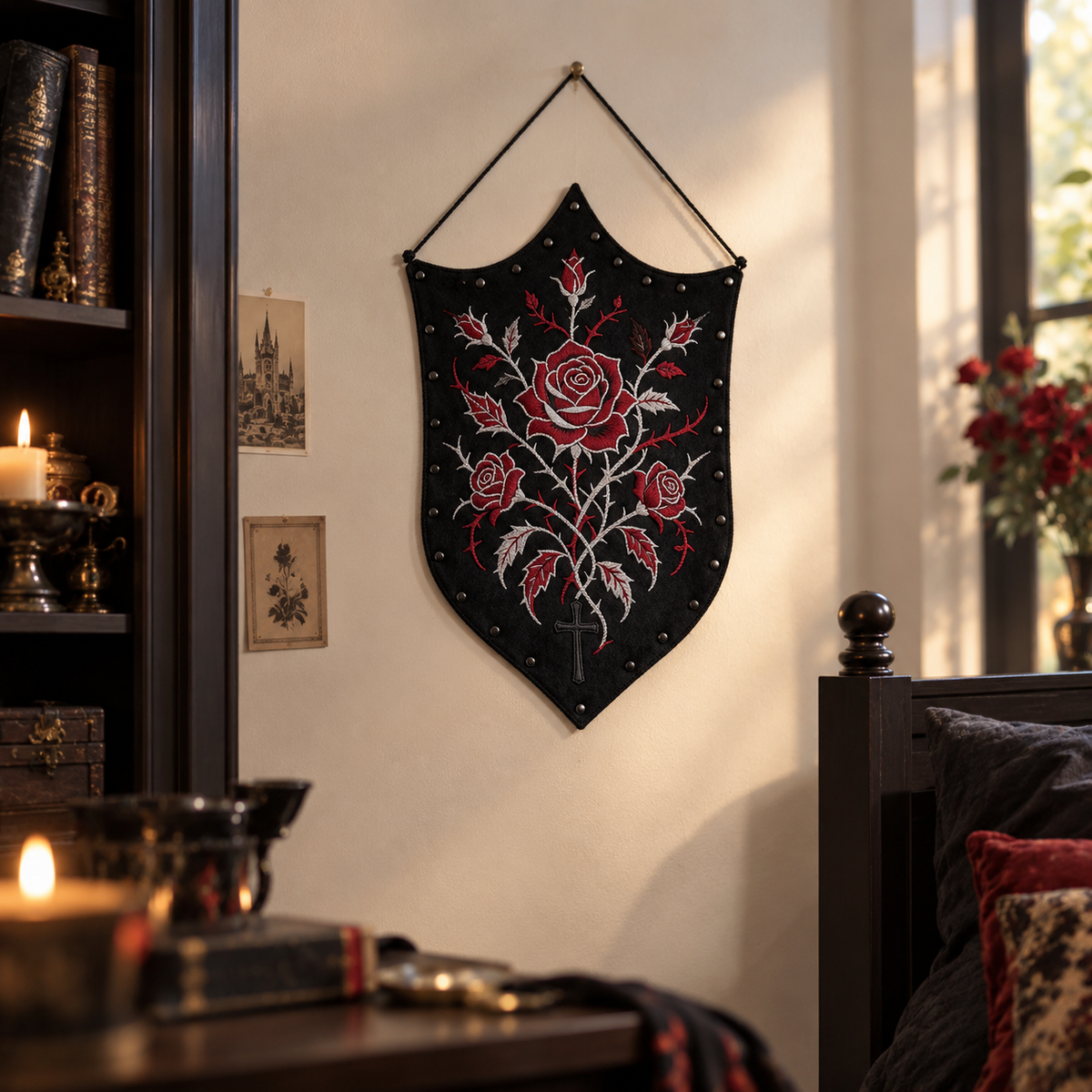 Black Shield Rose Thorn Tapestry