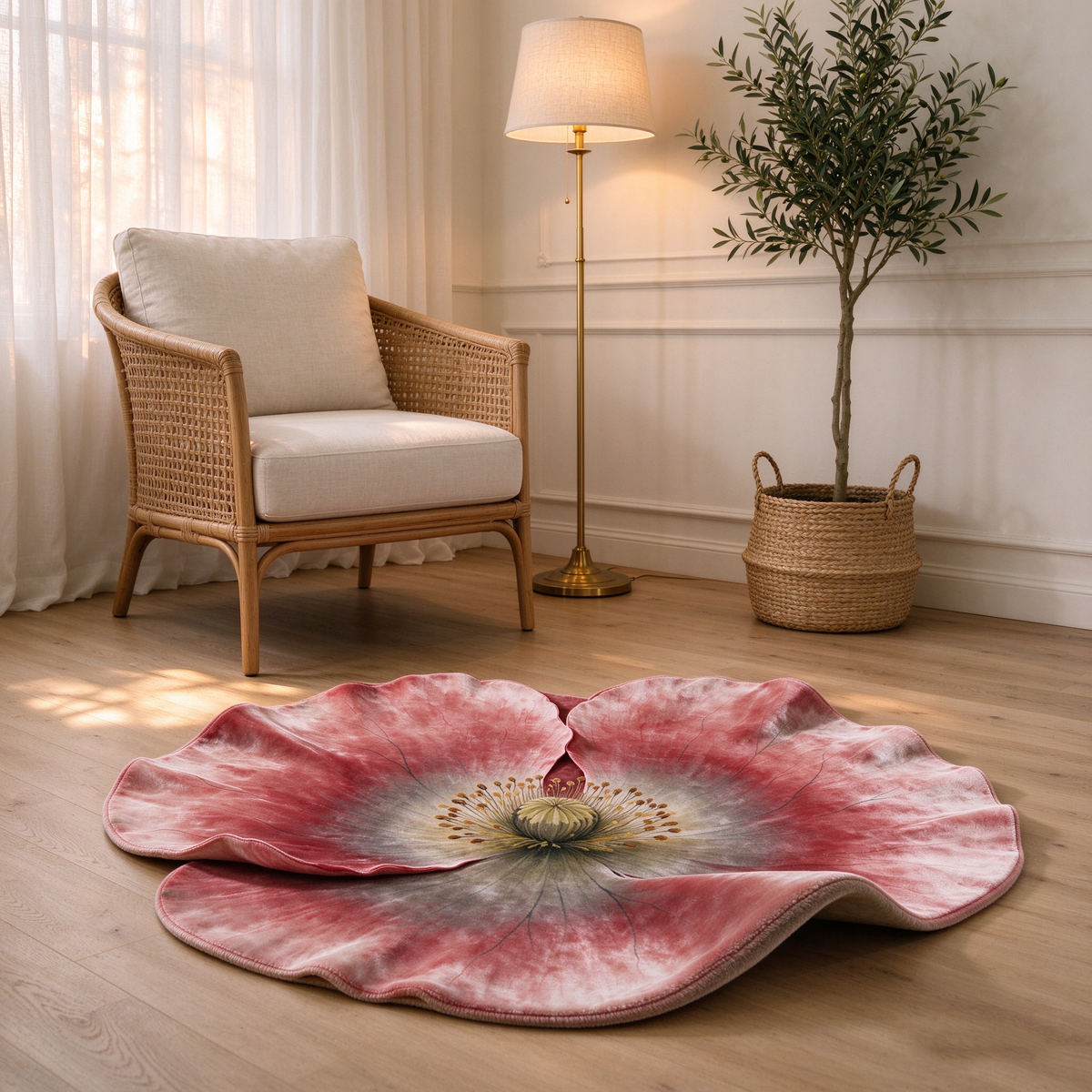 Red Poppy Flower Shaped Rug