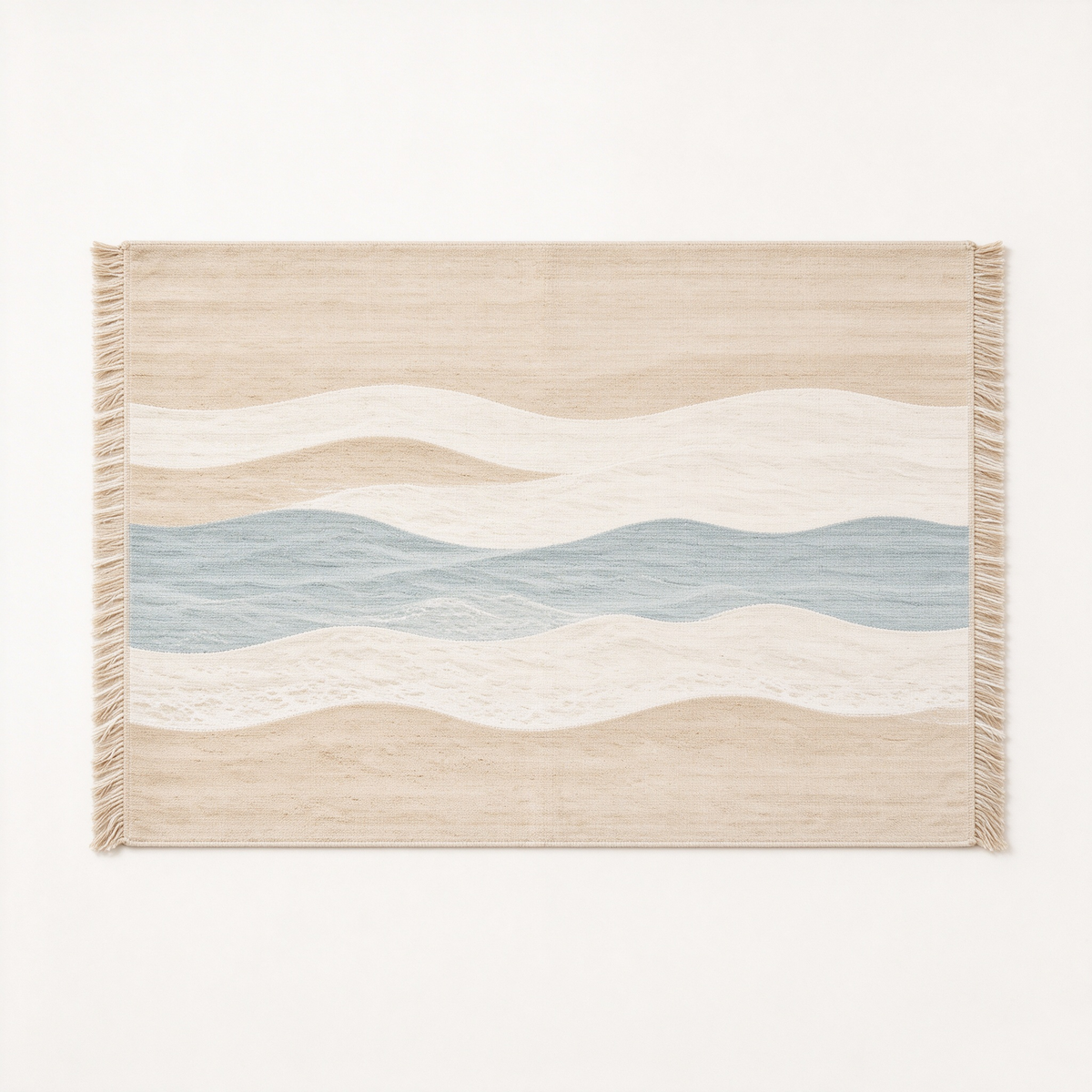 Beige Wave Stripe Fringe Rug