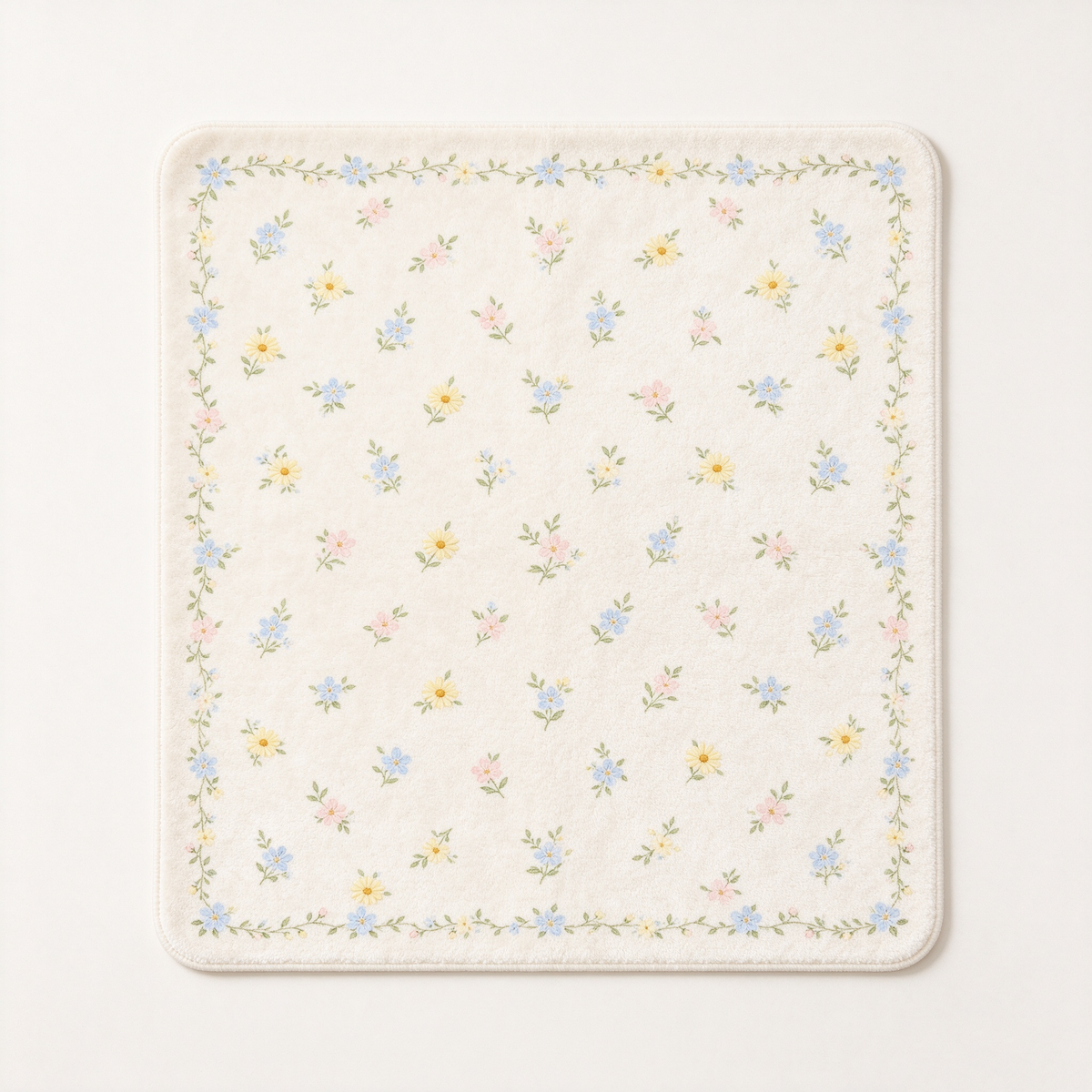 Cream Ditsy Floral Square Rug