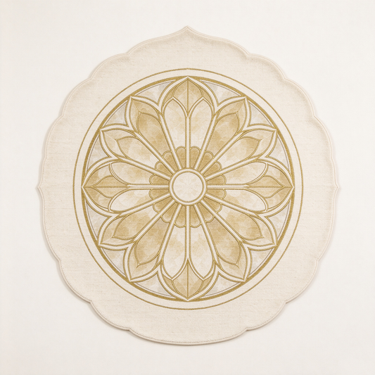 Gold Mandala Scalloped Round Rug