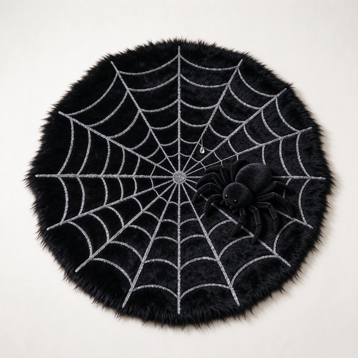 Black Spiderweb Round Plush Rug