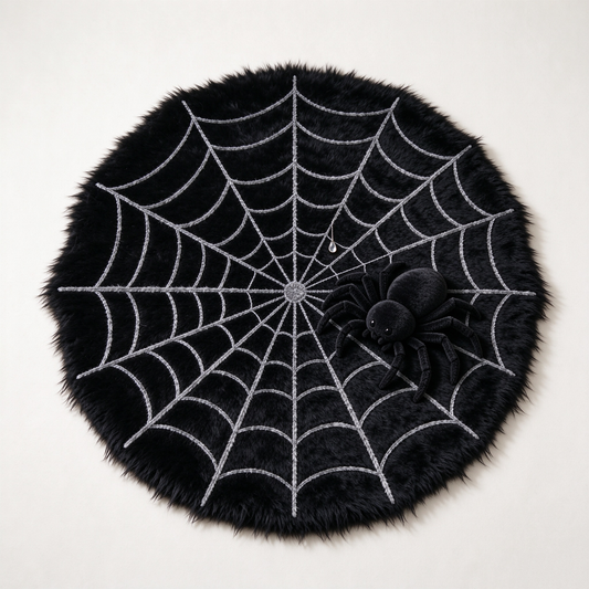 Black Spiderweb Round Plush Rug