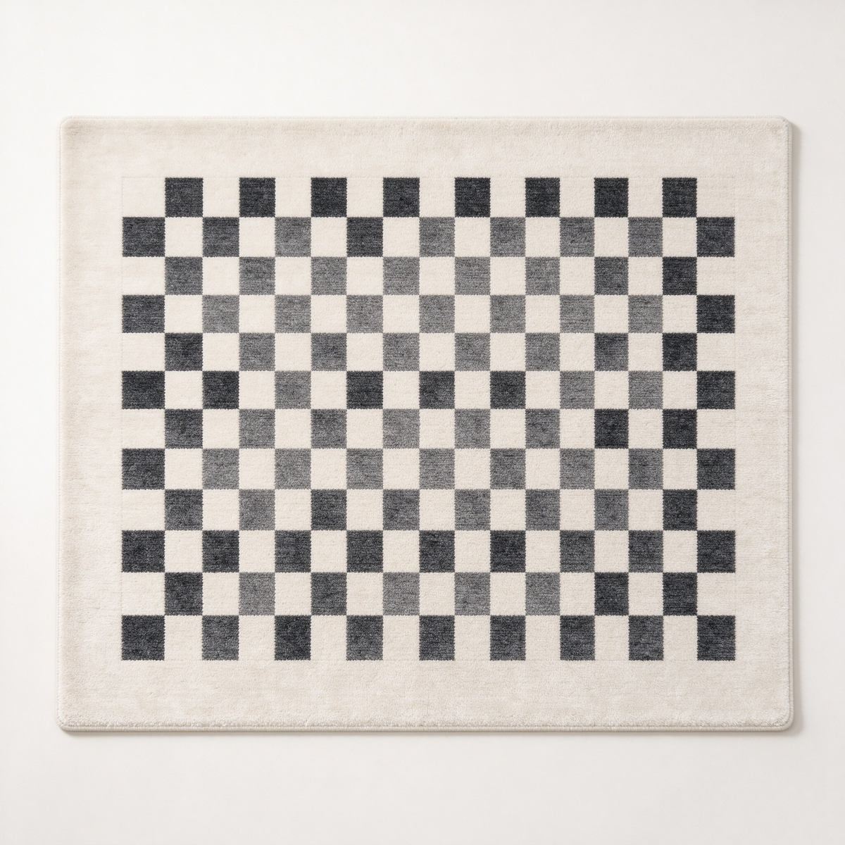 Cream Grey Checkered Square Rug