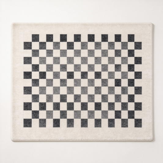 Cream Grey Checkered Square Rug