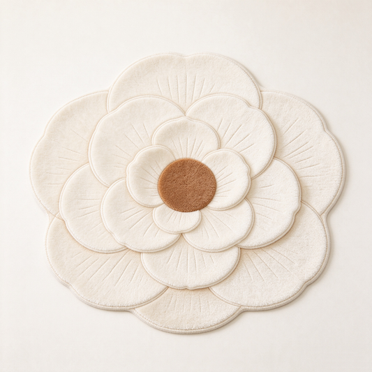 Cream Layered Flower Shaped Rug