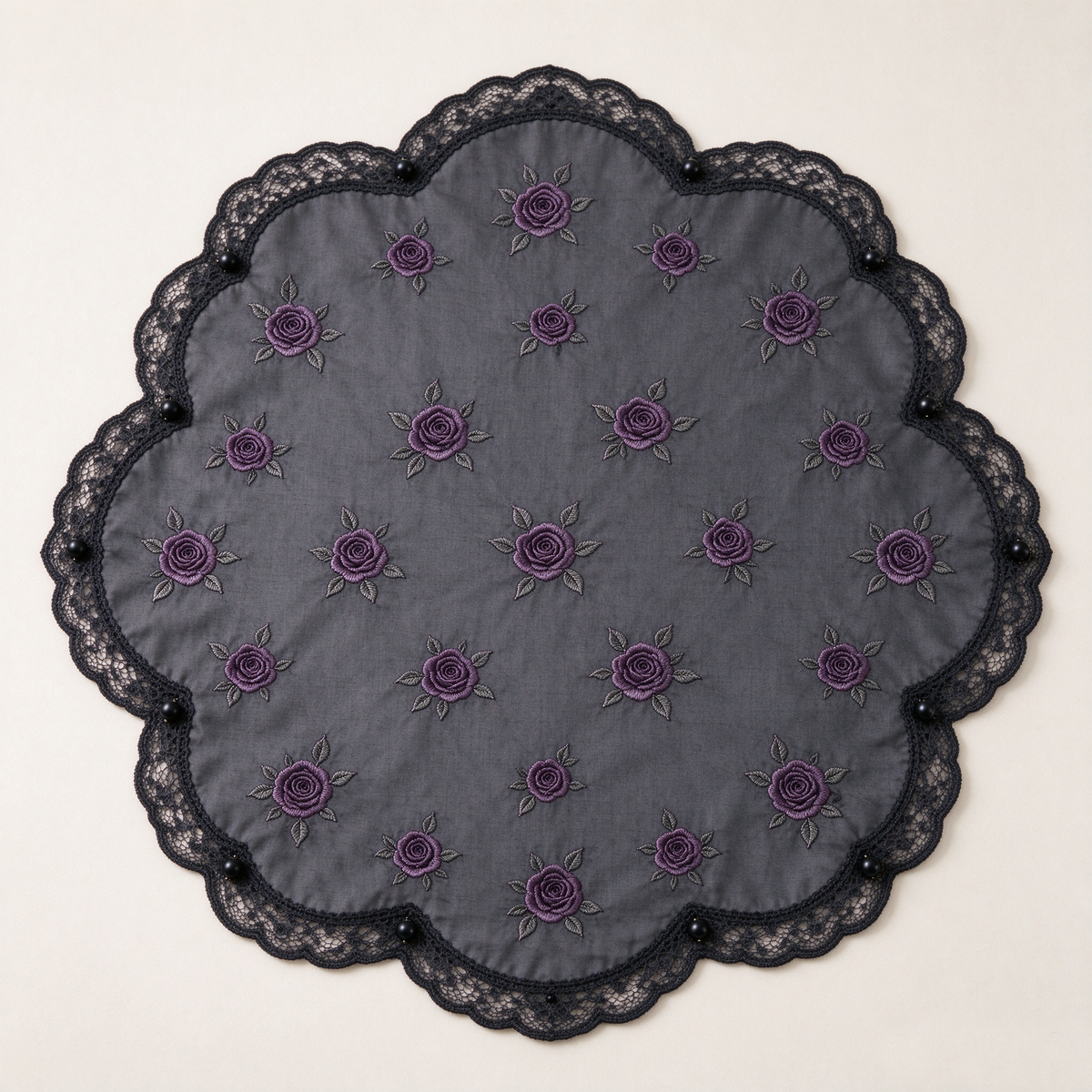 Grey Purple Rose Lace Round Sofa Towel