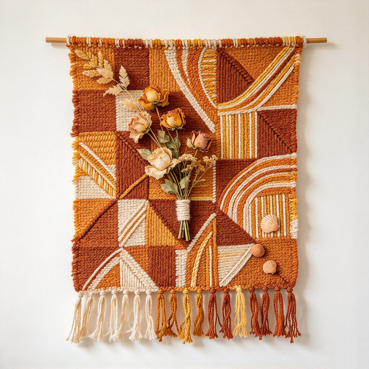 Rust Geo Woven Dried Flower Tapestry