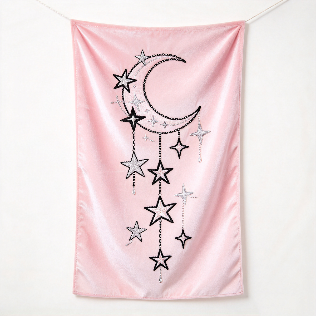 Pink Moon Star Velvet Tapestry