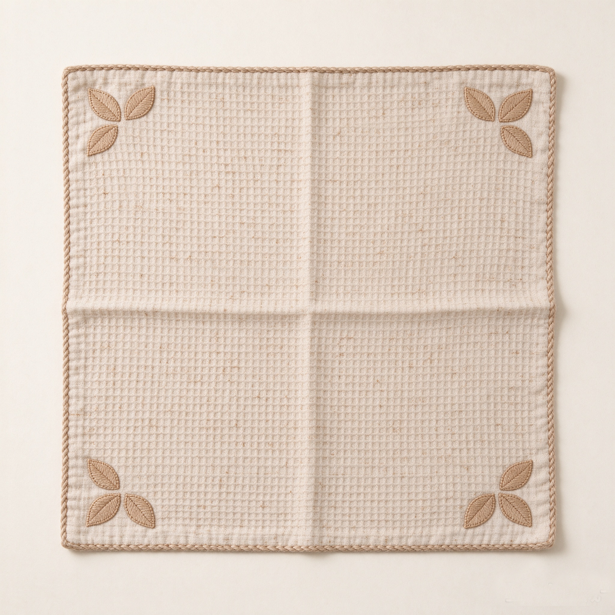Beige Waffle Leaf Embroidered Sofa Towel