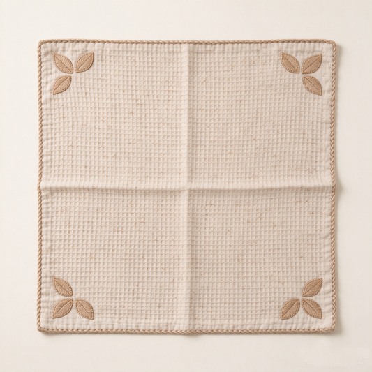 Beige Waffle Leaf Embroidered Sofa Towel